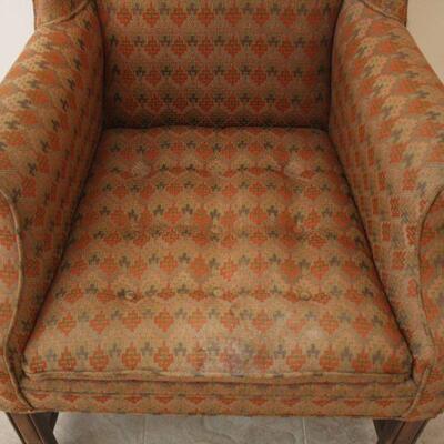 Lot #10: Vintage Orange Diamond Pattern Wingback Armchair 