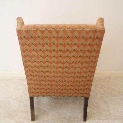 Lot #10: Vintage Orange Diamond Pattern Wingback Armchair 