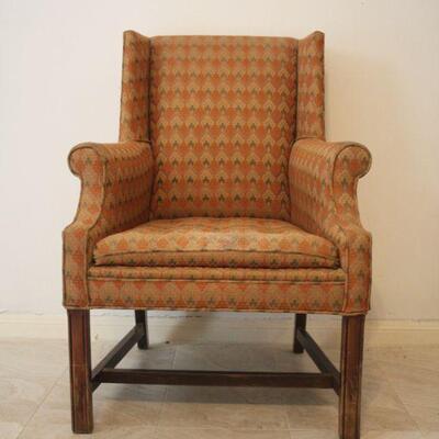 Lot #10: Vintage Orange Diamond Pattern Wingback Armchair 