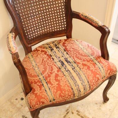 Lot #11: Queen Anne Cane Back Upholstered Armchair 