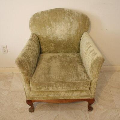 Lot #17: Vintage Velvet Green Armchair 