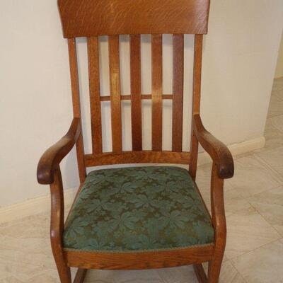 Lot #28: Vintage Rocking Chair with Green Fabric Seat