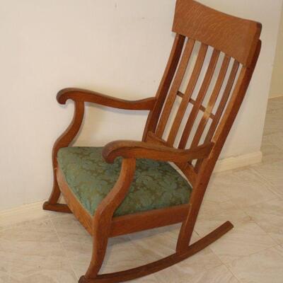 Lot #28: Vintage Rocking Chair with Green Fabric Seat
