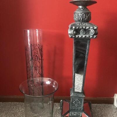 Lot 18L:    Mirrored Pedestal and Glass Vases