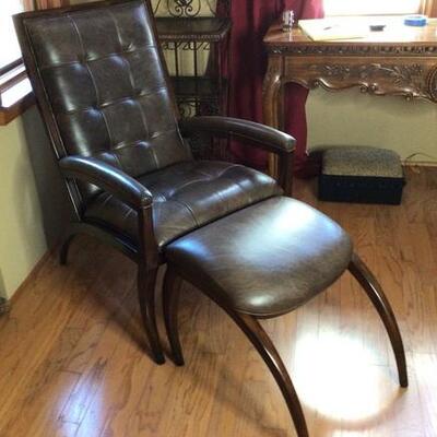 220 - Theodore Alexander Keno Bros. Arc Leather Chair & Ottoman 