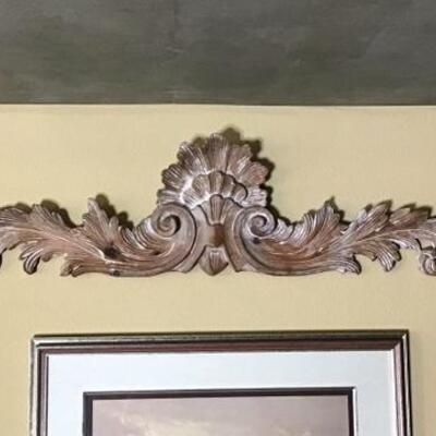 274 - Long Wooden Scroll & Leaf Relief Wall Hanging 