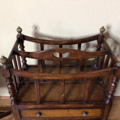 279 - Solid/Heavy Maple Wood Magazine Rack w/ Drawers