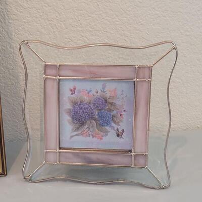 Lot 54: Music Box Stained Glass Framed Floral Print & Gold Framed Floral Print