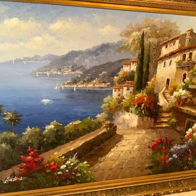 Absolutely Stunning SUPER Huge Original Oil Painting of Amalfi Coast in Italy