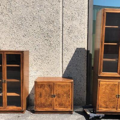 Matching Glass Front Wood Cabinets, 4 Pieces 