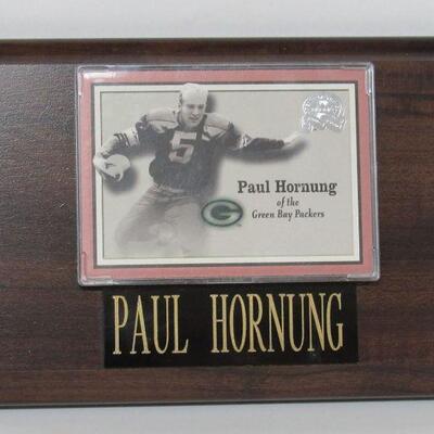 GB Packers Paul Hornung Card On Wood Plaque