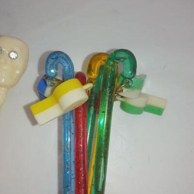 Vintage "Mix Your Poison"  Bar Glass and Skull Swizzle Sticks by Georges Briard 