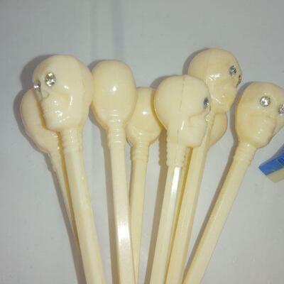 Vintage "Mix Your Poison"  Bar Glass and Skull Swizzle Sticks by Georges Briard 
