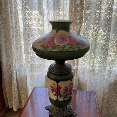 Antique Green Floral Glass Success Table Lamp 3 Way Lighting 