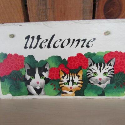 Slate Hand Painted Kitten Welcome Sign 14