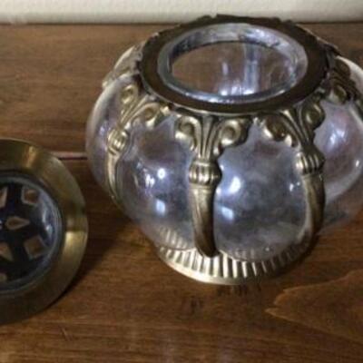 285 - Vintage Glass Jar w/ Brass Trim