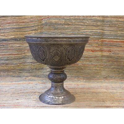 Authentic Antique Art Persian Engraved Brass Vase Ghalamzani 12'' x12'' Retail $12101