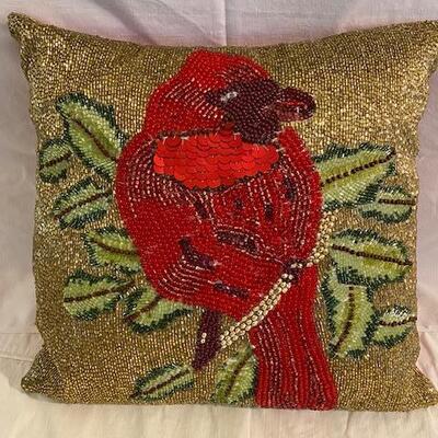 Contemporary beaded bird throw pillow 