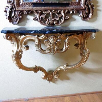 299 - Gold Gilt Wall Shelf w/ Marble Top Sconce