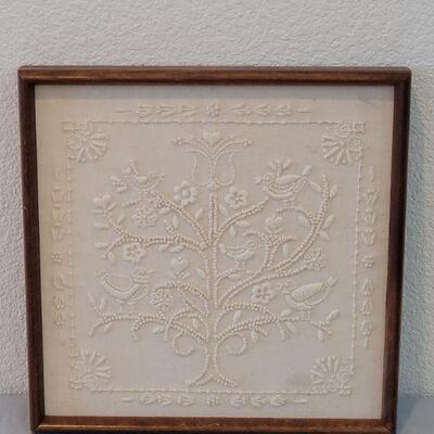 Lot 79: Framed Needlepoint Tree with Birds (doesn't appear to be handmade)