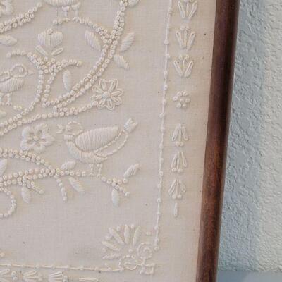 Lot 79: Framed Needlepoint Tree with Birds (doesn't appear to be handmade)