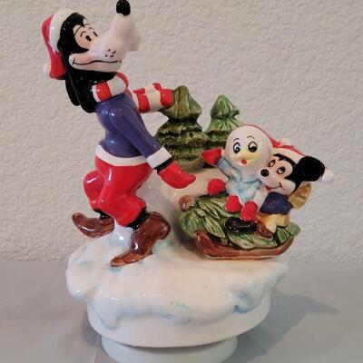 Lot 82: Vintage Disney Blown Glass Mickey Mouse Miniature and 1st Edition Schmid Disney Rotating Music Box