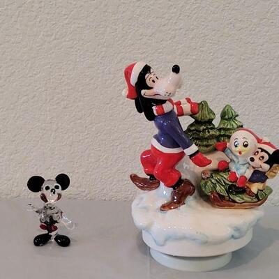 Lot 82: Vintage Disney Blown Glass Mickey Mouse Miniature and 1st Edition Schmid Disney Rotating Music Box