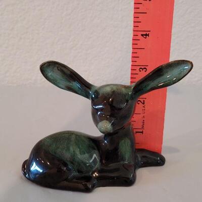 Lot 83: Mid Century Green & Black Glaze Terracotta Baby Deer 