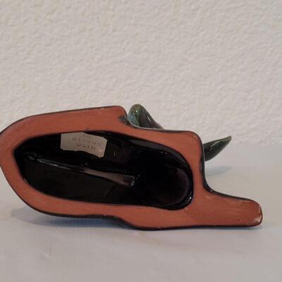 Lot 83: Mid Century Green & Black Glaze Terracotta Baby Deer 