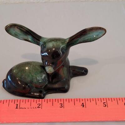 Lot 83: Mid Century Green & Black Glaze Terracotta Baby Deer 