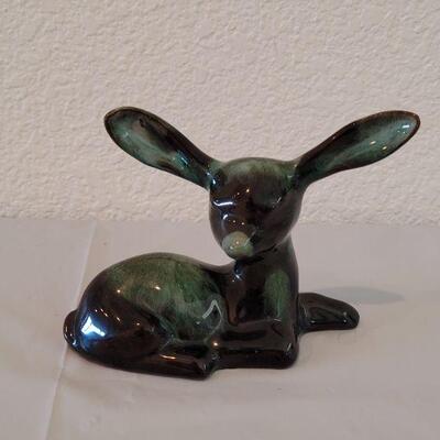 Lot 83: Mid Century Green & Black Glaze Terracotta Baby Deer 