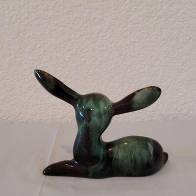Lot 83: Mid Century Green & Black Glaze Terracotta Baby Deer 