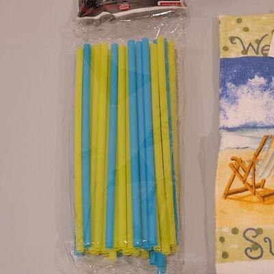 Lot 97: Summer Hand towels and Disposable Cookout Plates, Napkins & Straws