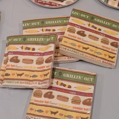 Lot 97: Summer Hand towels and Disposable Cookout Plates, Napkins & Straws