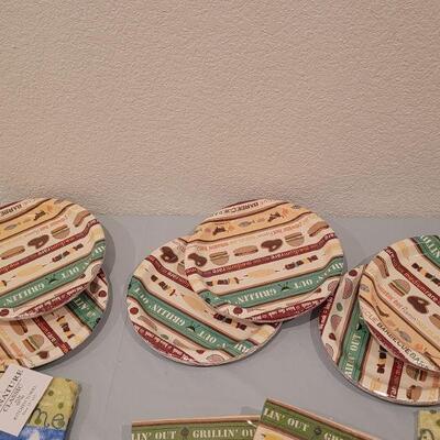 Lot 97: Summer Hand towels and Disposable Cookout Plates, Napkins & Straws