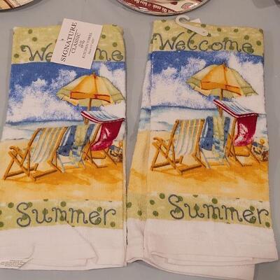 Lot 97: Summer Hand towels and Disposable Cookout Plates, Napkins & Straws