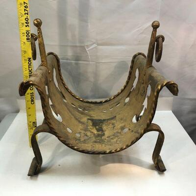 Antique Vintage Rustic Brass Fireplace wood or newspaper holder four legs