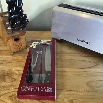 K122 - Oneida Carving Set, Cuisinart Toaster, Knife Block w/ Henckels Knives