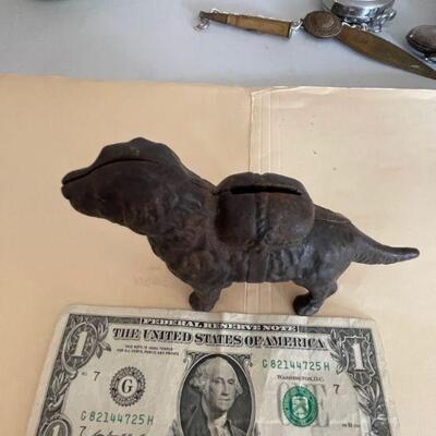 Antique cast iron dog bank / still bank