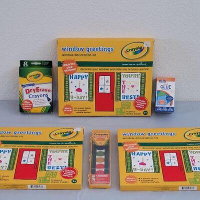 Lot 170: (3) Crayola Window Greeting Kits, Dry Erase Markers, Watercolors and Puzzle Glue