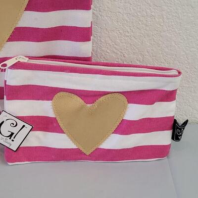 Lot 181: New Pink & White Stripe with Gold Heart Tote & Matching Pouch