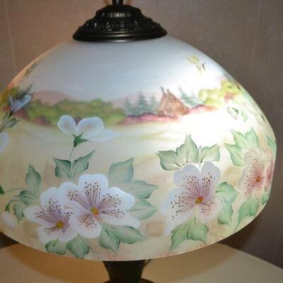 Lot #3  Fenton Lamp With Glass Hand Painted Shade