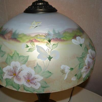 Lot #3  Fenton Lamp With Glass Hand Painted Shade