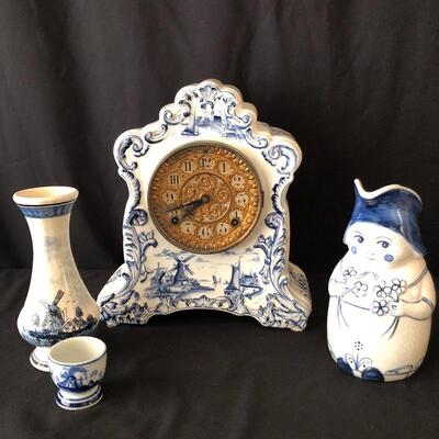 Lot 7 - Porcelain Mantle Clock, Delfts Vase & More