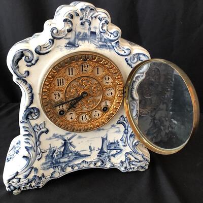 Lot 7 - Porcelain Mantle Clock, Delfts Vase & More