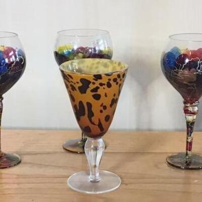 K128 - (4) Colorful & Unique Wine Glasses