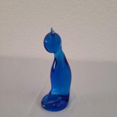Lot 209: Blue Glass Cat (Unmarked Fenton) and 2 Polka Dot Cats