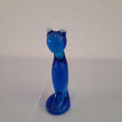 Lot 209: Blue Glass Cat (Unmarked Fenton) and 2 Polka Dot Cats