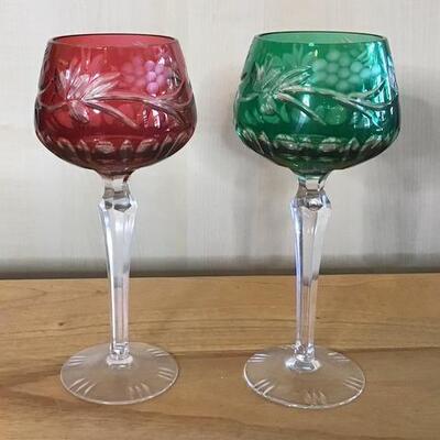 K132 - (2) Bohemian Cut To Clear Stemmed Goblets