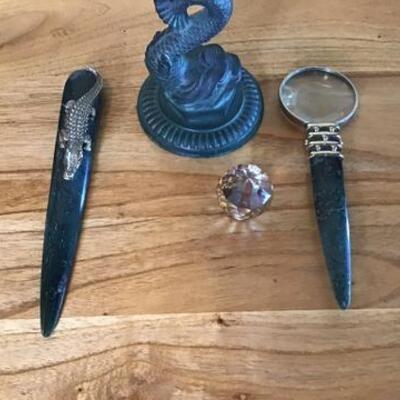 K137 - Lead Crystal Ball w/ Koi Fish Stand & Letter Opener Set